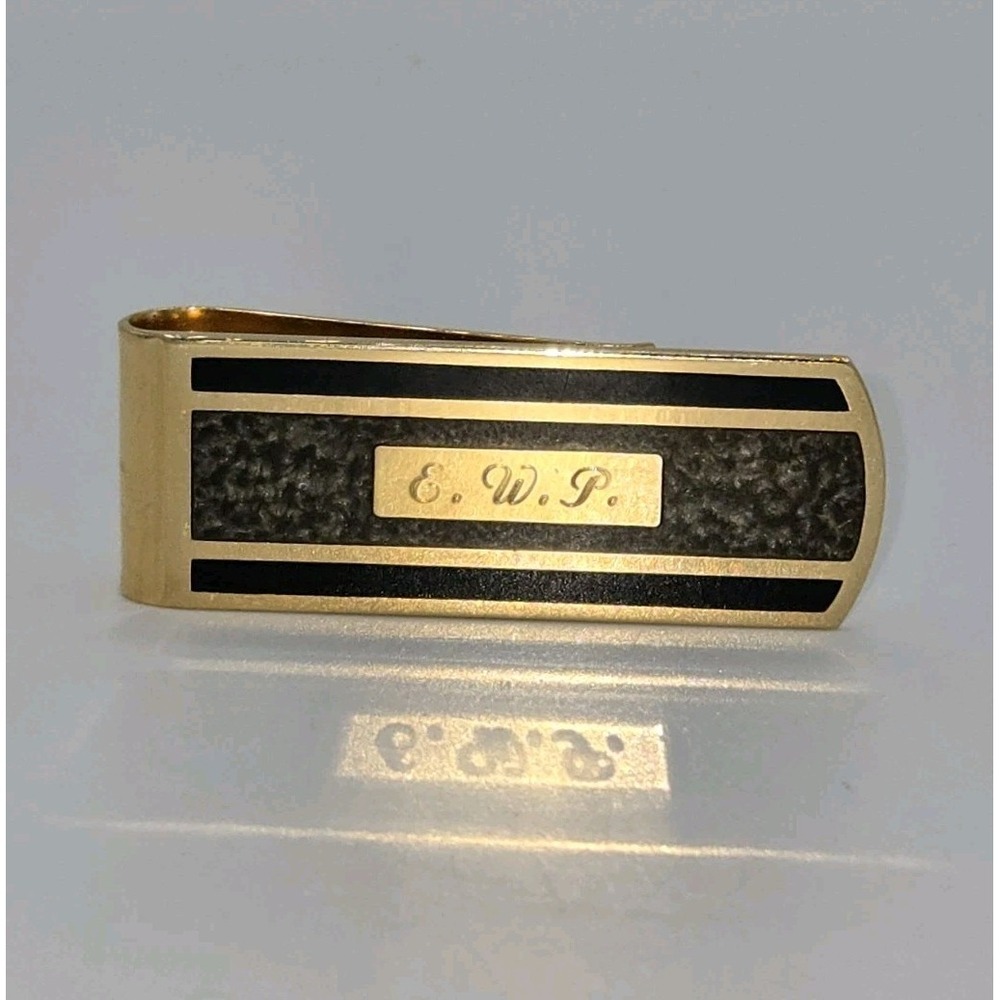 Kelly Waters Vintage Gold Plated Black & Grey Colored Money Clip Made In USA